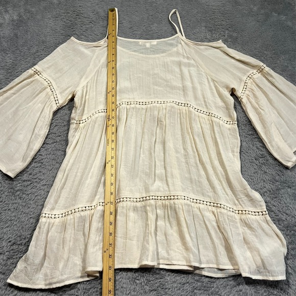 Umgee Boho Peasant Sheer Tunic Top Women's XL Off White Cold Shoulder Bell Slv - Picture 9 of 11